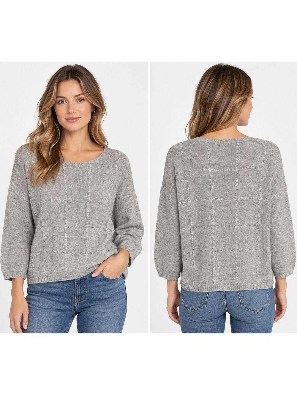 REPEAT cashmere SILVER EDITION Sweater 3/4 Sleeves Gray metallic threads